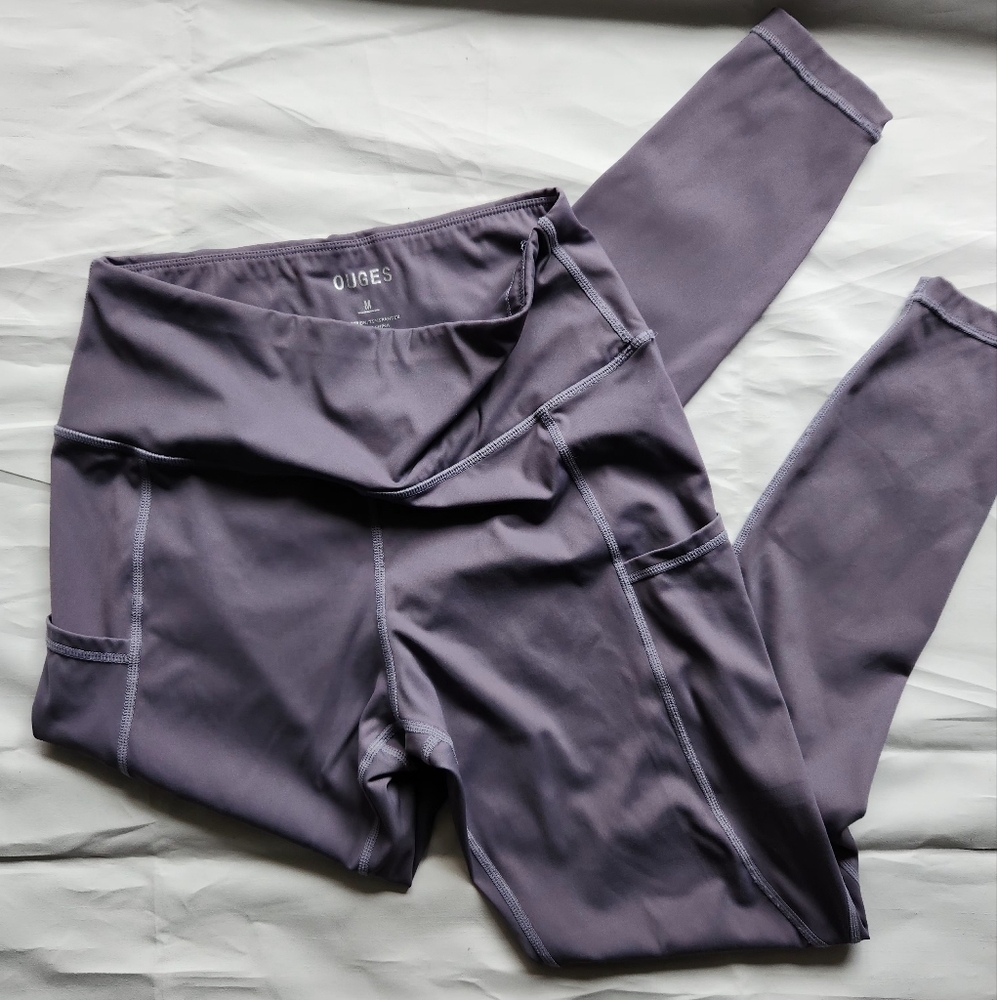 OUGES High Waist Leggings Women's Medium Purpleโ Side Pockets Workout